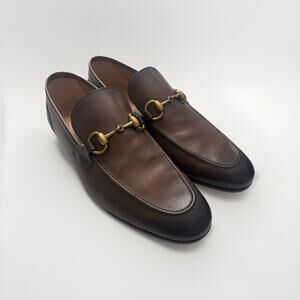 GUCCI Jordaan Betis Glamour Fondente Leather Loafers Horsebit US 8